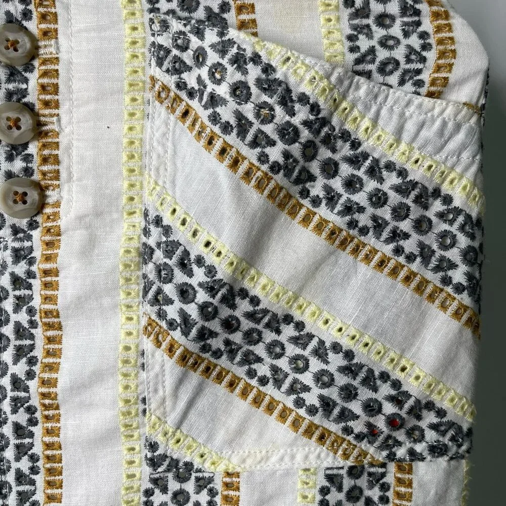 Anthropologie Quincy Embroidered Eyelet Button Fly Pencil Skirt 2 Spring Boho - Picture 6 of 10